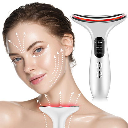 EMS Three Color Light Firming Rejuvenating Neck Beauty Device Skin Ion Importer Facial Lifting Neck Lines Wrinkles Device