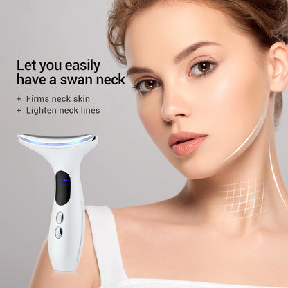 EMS Three Color Light Firming Rejuvenating Neck Beauty Device Skin Ion Importer Facial Lifting Neck Lines Wrinkles Device