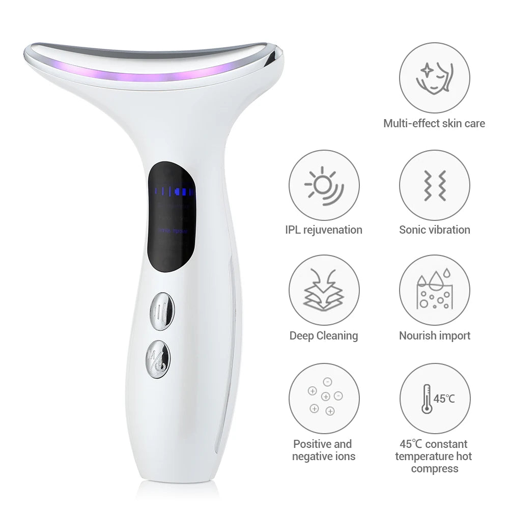 EMS Three Color Light Firming Rejuvenating Neck Beauty Device Skin Ion Importer Facial Lifting Neck Lines Wrinkles Device