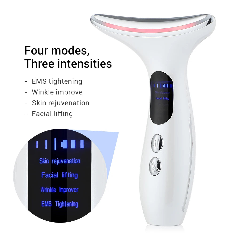 EMS Three Color Light Firming Rejuvenating Neck Beauty Device Skin Ion Importer Facial Lifting Neck Lines Wrinkles Device